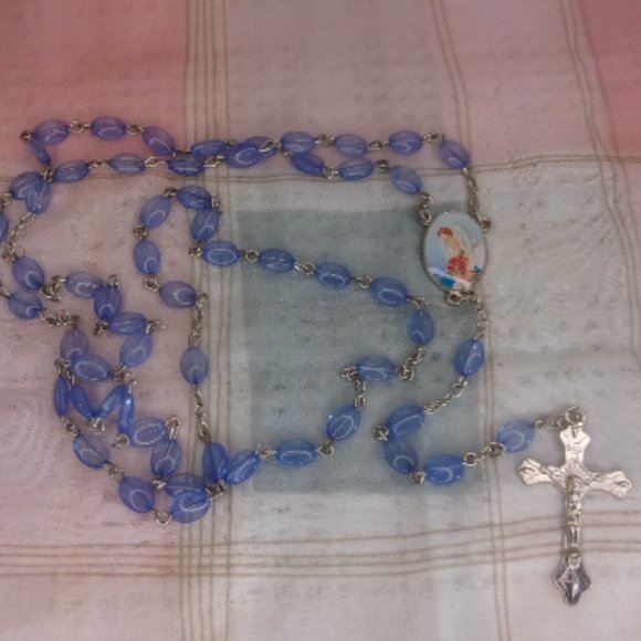 Light Blue Rosary Prayer Beads Virgin Mother - Picture 1 of 12